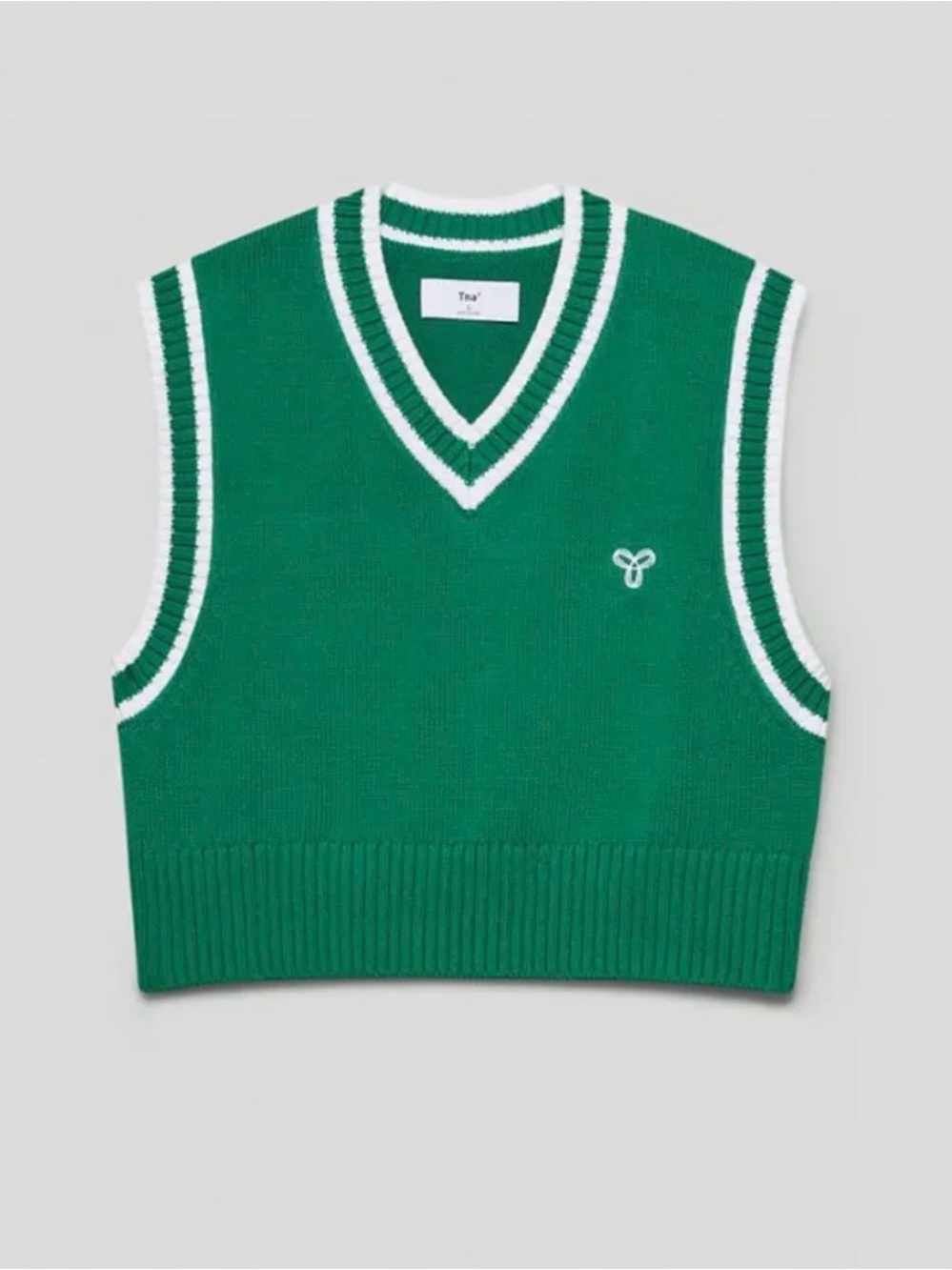 TNA by  Aritzia Tennis Prep Green & White V-Neck Sweater Vest Women’s M